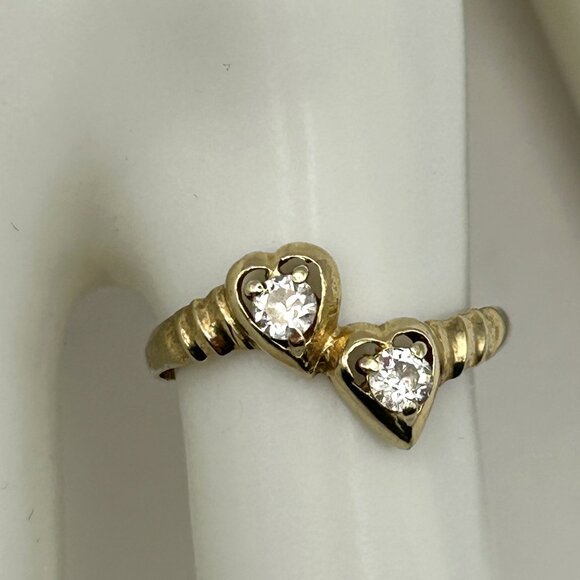 14K Turkey Ring Size 6.5 Two Stone CZ Heart Design - Picture 1 of 13
